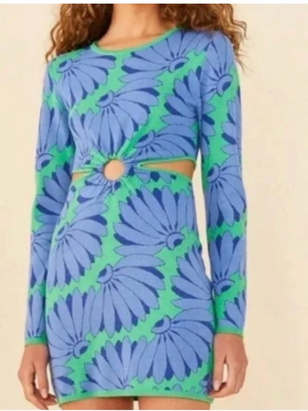 FARM Rio Blue & Green Floral Cutout Mini Dress